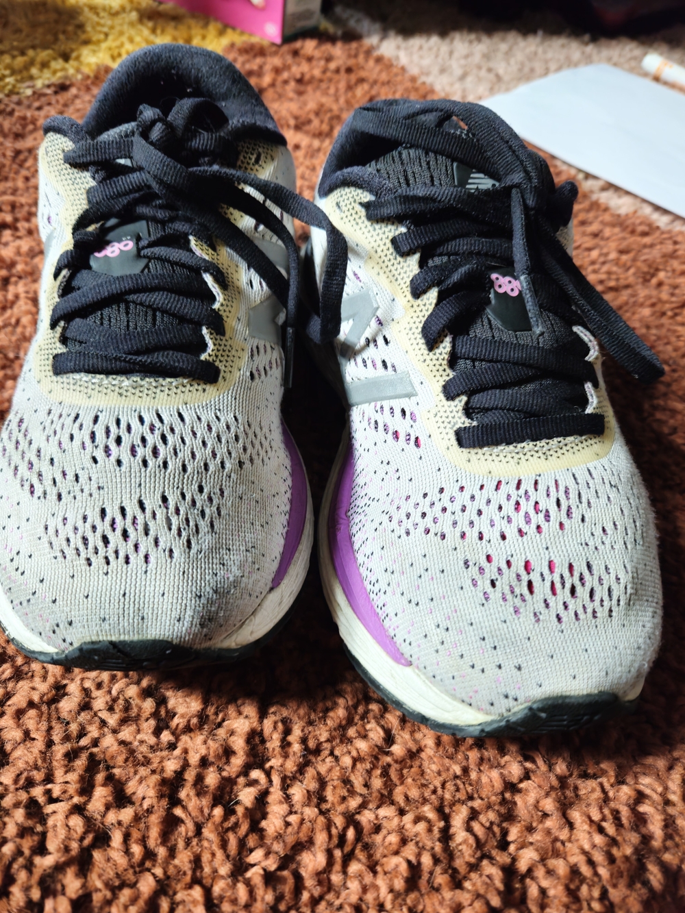 New Balance Women's Cream and Purple Running Sneakers with Black Laces